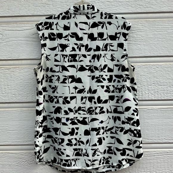 Halogen Sleeveless V-Neck Blouse Shirt Top Semi Sheer Black Gray Leaves l or m - Picture 4 of 7